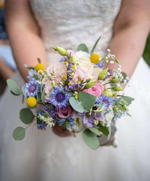 Bridal Posy rustic style daisy cornflower