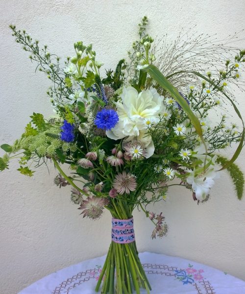 Meadow-Bouquet-Blue-White-Daisy-peony-Larkspur-Floral-Design-UK