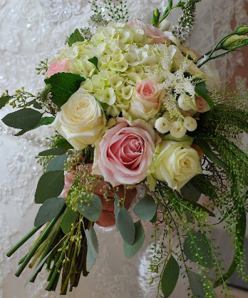 bridal-bouquet-soft-pink-hydrangea-rose-lisi-with-trailing-Larkspur-Floral-Design-Florist-Cambridge-UK