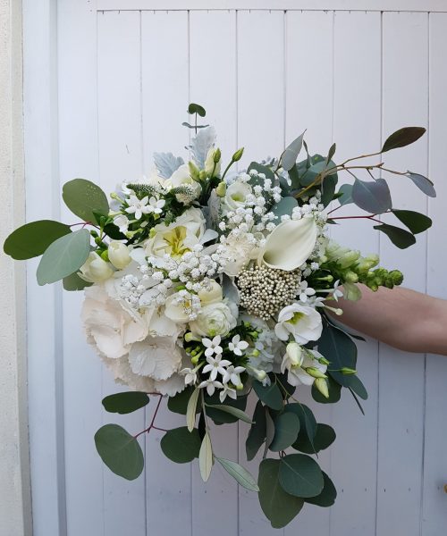 bridal bouquet wild loose whites silvery green